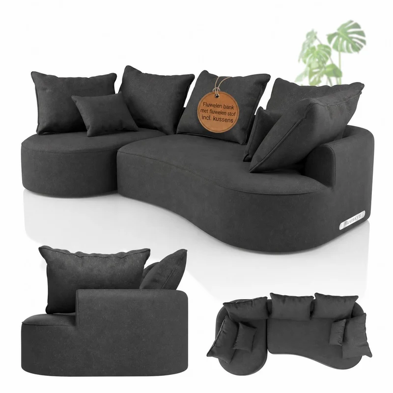 Canapé Tirano avec pouf et coussins décoratifs