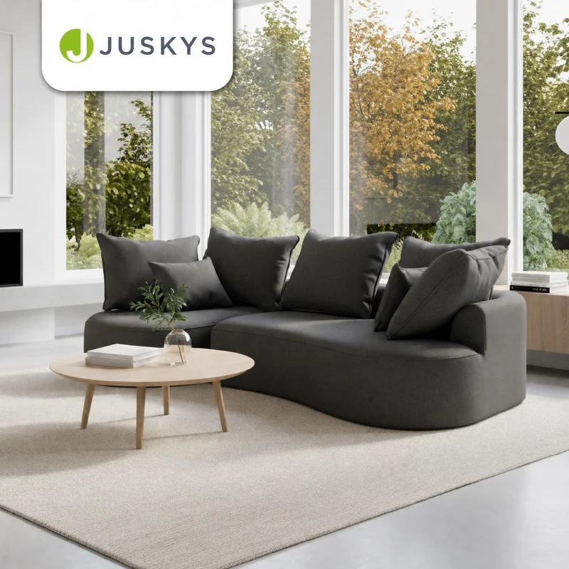 Canapé Tirano avec pouf et coussins décoratifs