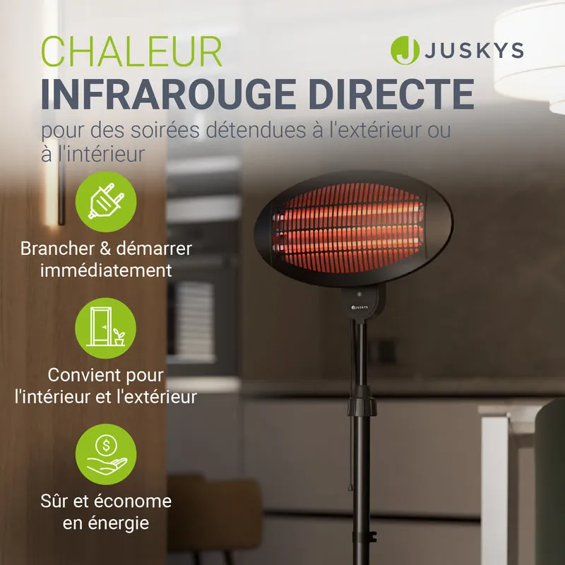 Chauffage infrarouge extérieur – 2000 W, sur pied, noir