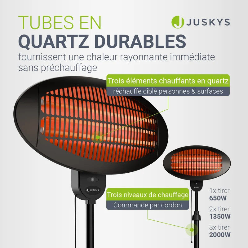 Chauffage infrarouge extérieur – 2000 W, sur pied, noir