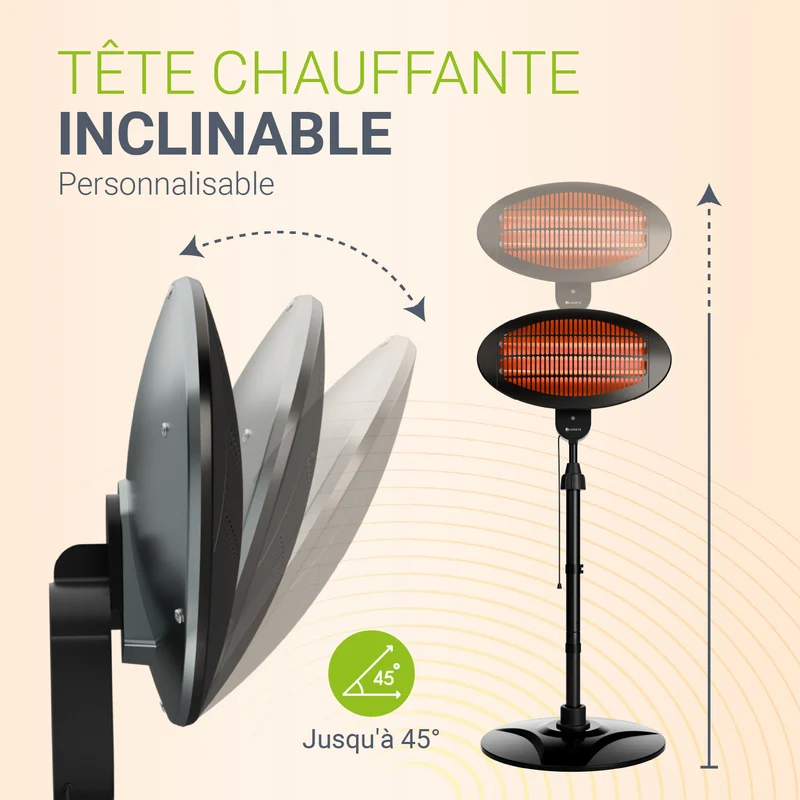 Chauffage infrarouge extérieur – 2000 W, sur pied, noir