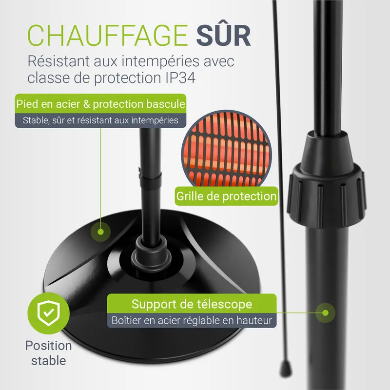Chauffage infrarouge extérieur – 2000 W, sur pied, noir