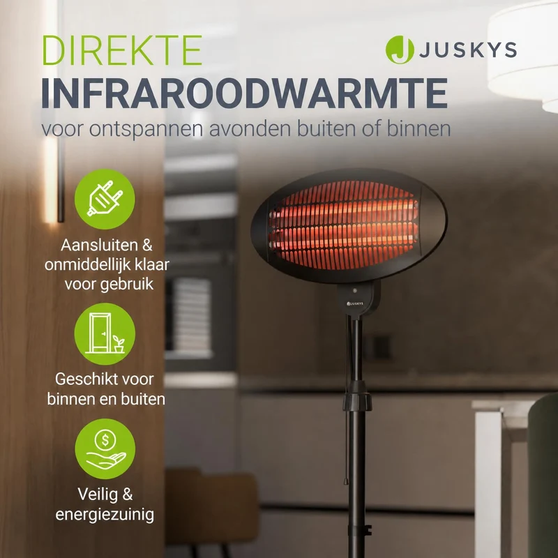 Chauffage infrarouge extérieur – 2000 W, sur pied, noir