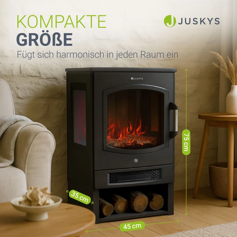 Poêle électrique à effet de flammes – 1800 W, noir