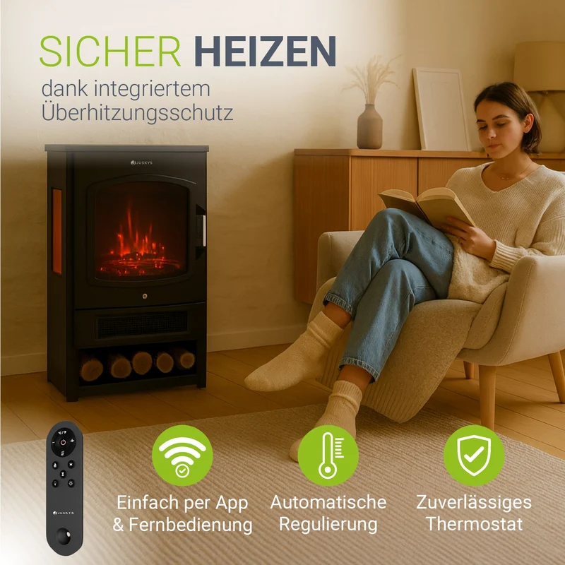 Poêle électrique à effet de flammes – 1800 W, noir