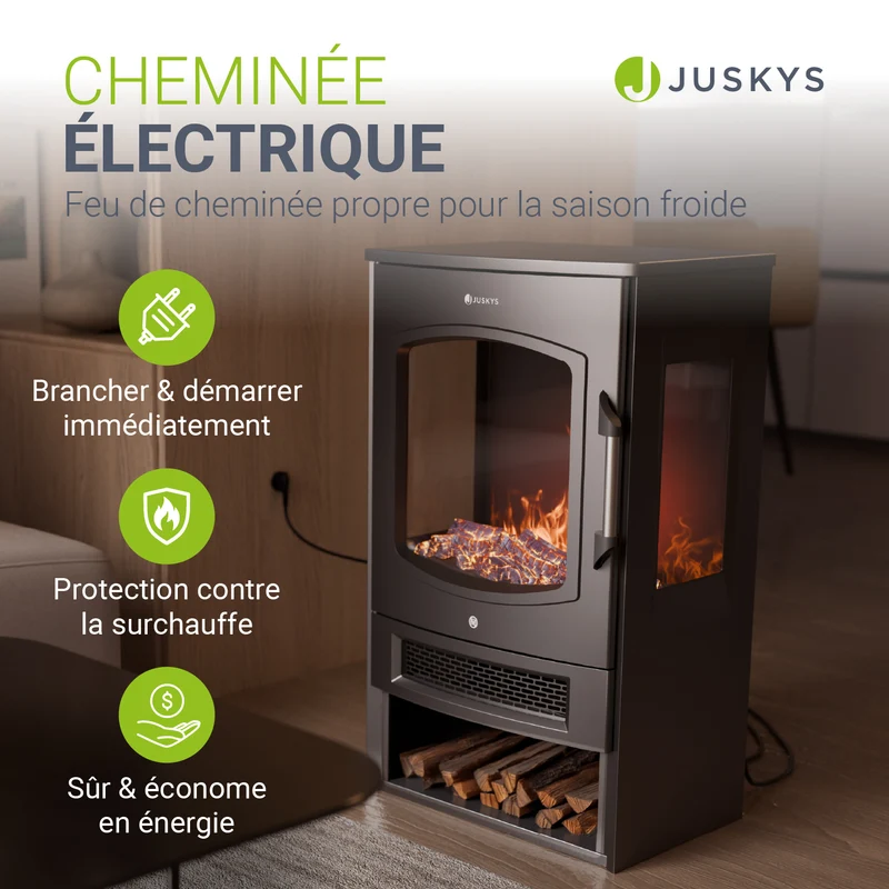 Poêle électrique à effet de flammes – 1800 W, noir