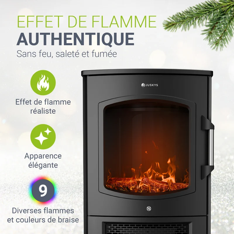 Poêle électrique à effet de flammes – 1800 W, noir