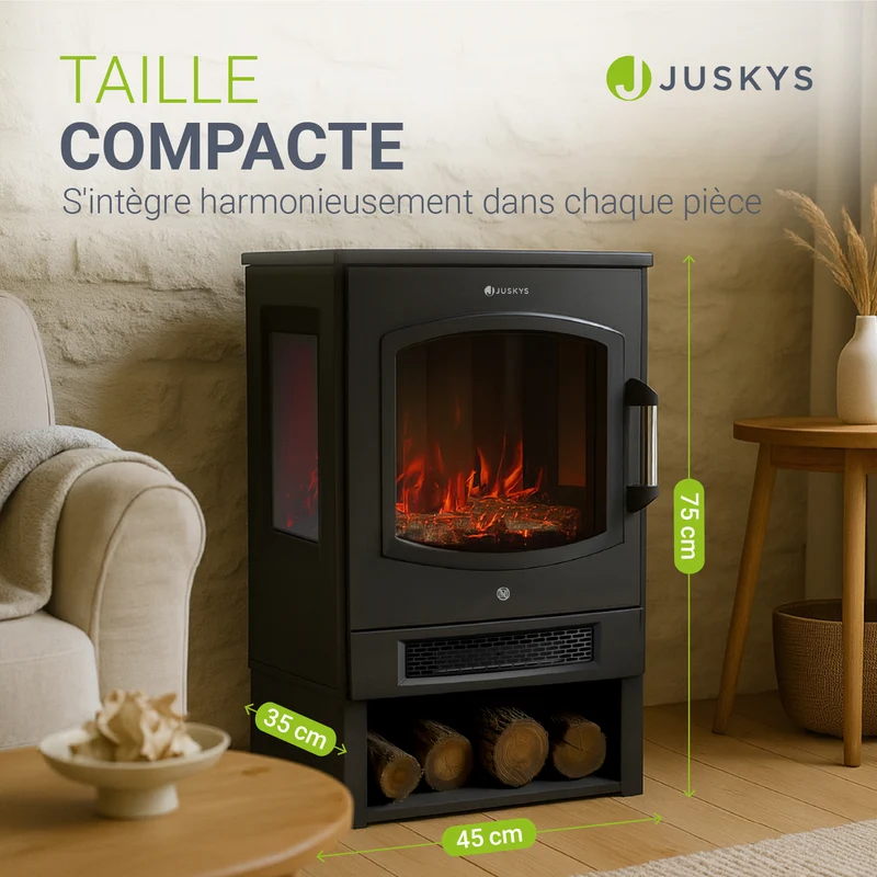 Poêle électrique à effet de flammes – 1800 W, noir