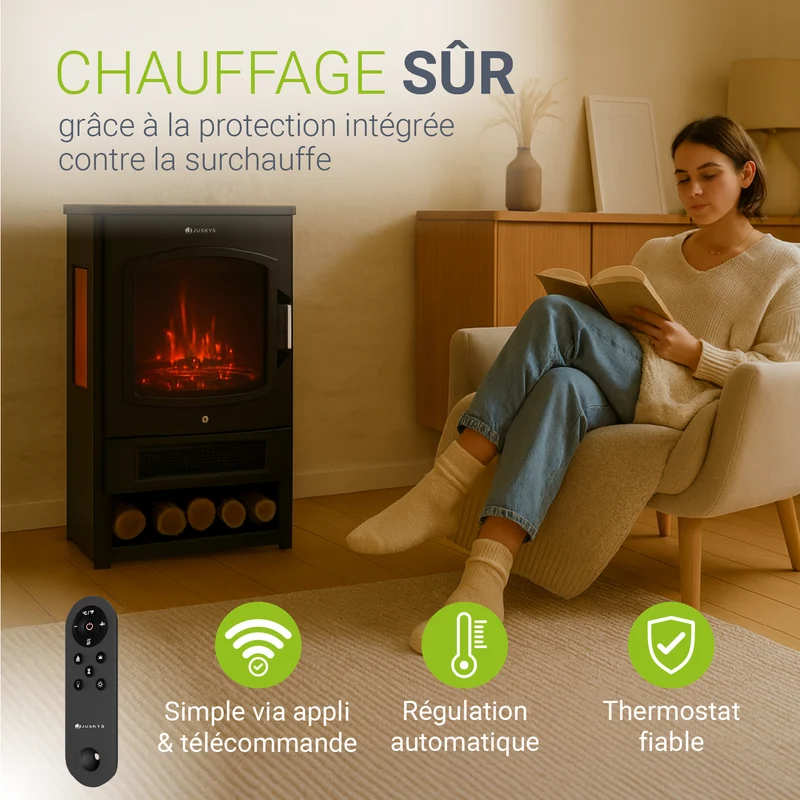 Poêle électrique à effet de flammes – 1800 W, noir