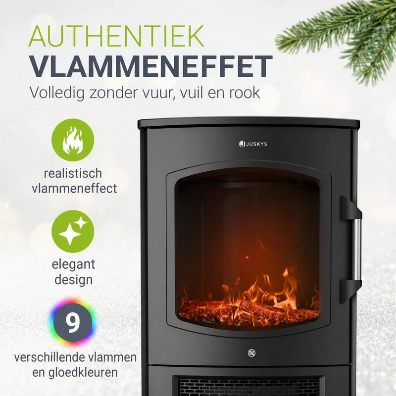 Poêle électrique à effet de flammes – 1800 W, noir