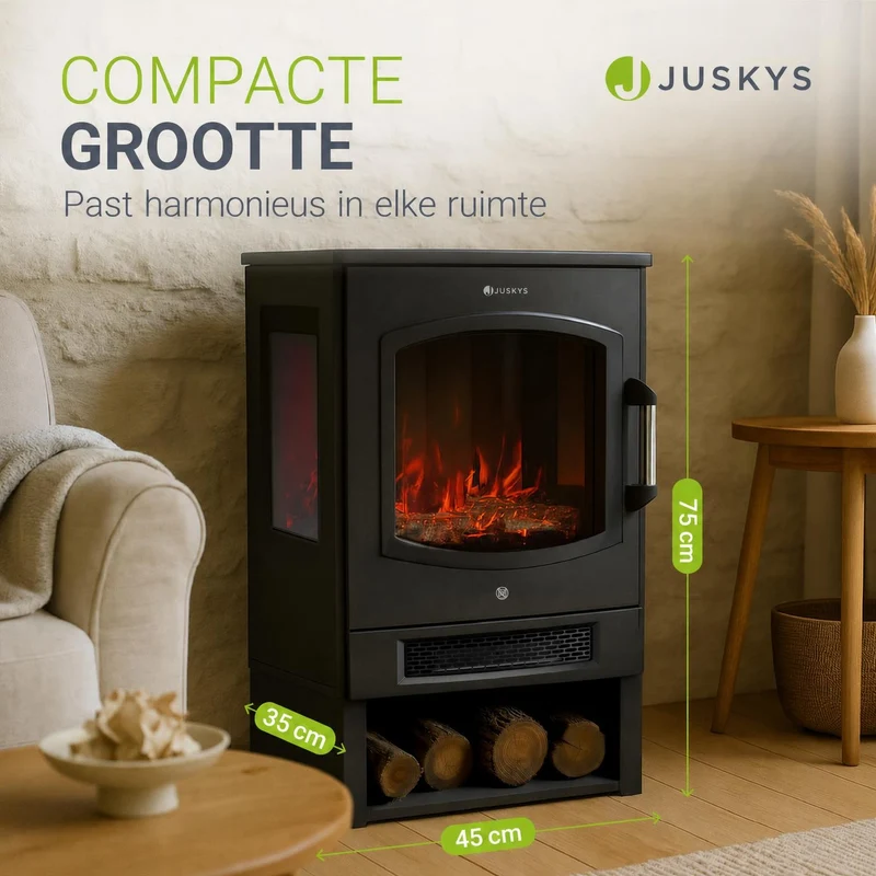 Poêle électrique à effet de flammes – 1800 W, noir