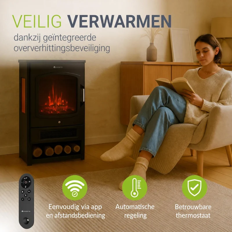 Poêle électrique à effet de flammes – 1800 W, noir