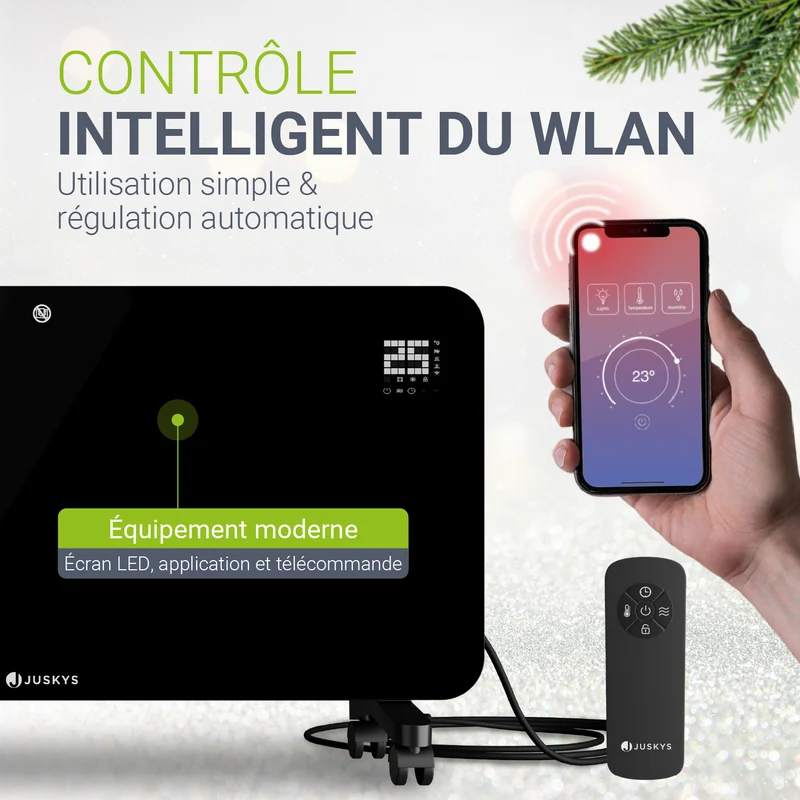 Radiateur convecteur en verre 1000 / 2000 W – commande par application