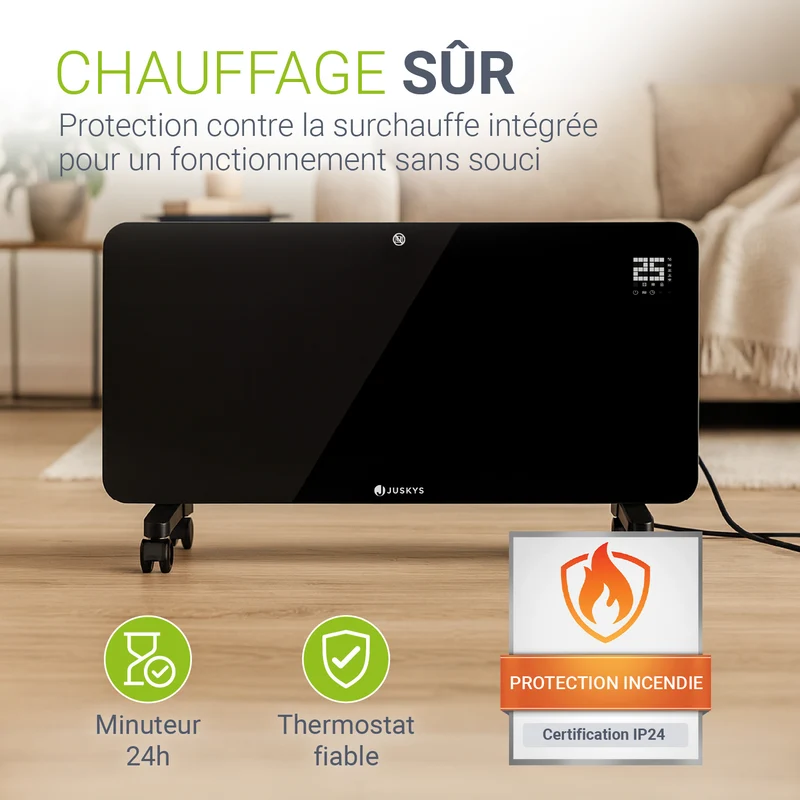 Radiateur convecteur en verre 1000 / 2000 W – commande par application