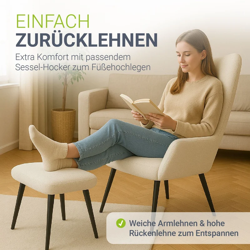 Fauteuil à oreilles avec tabouret Odense en option
