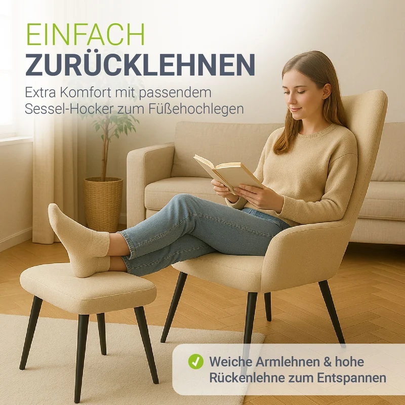 Fauteuil à oreilles avec tabouret Odense en option