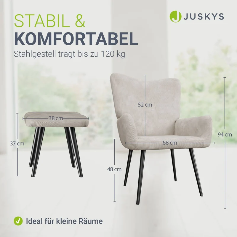 Fauteuil à oreilles avec tabouret Odense en option