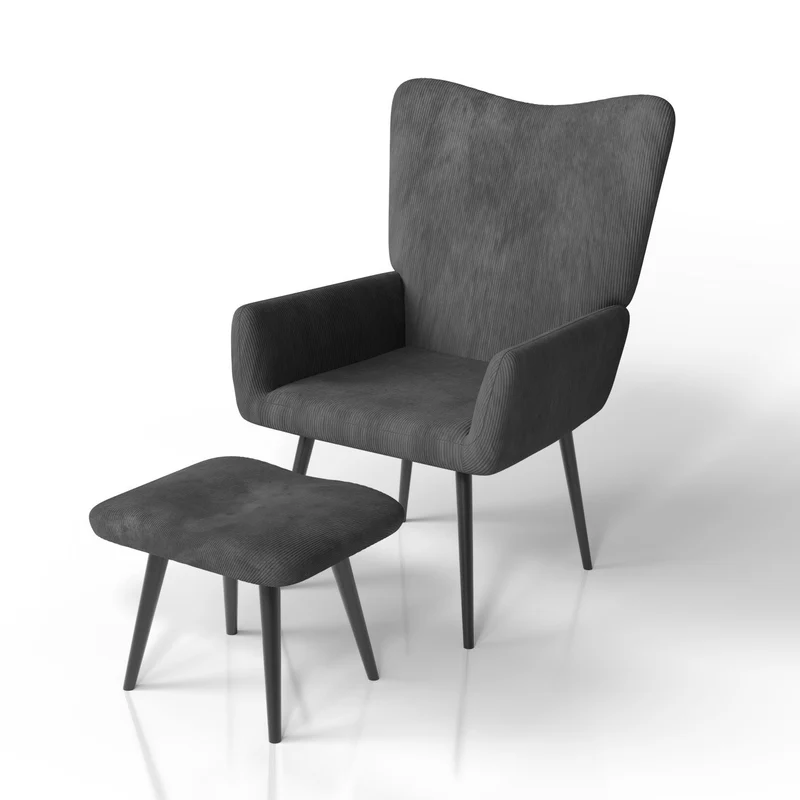 Fauteuil à oreilles avec tabouret Odense en option