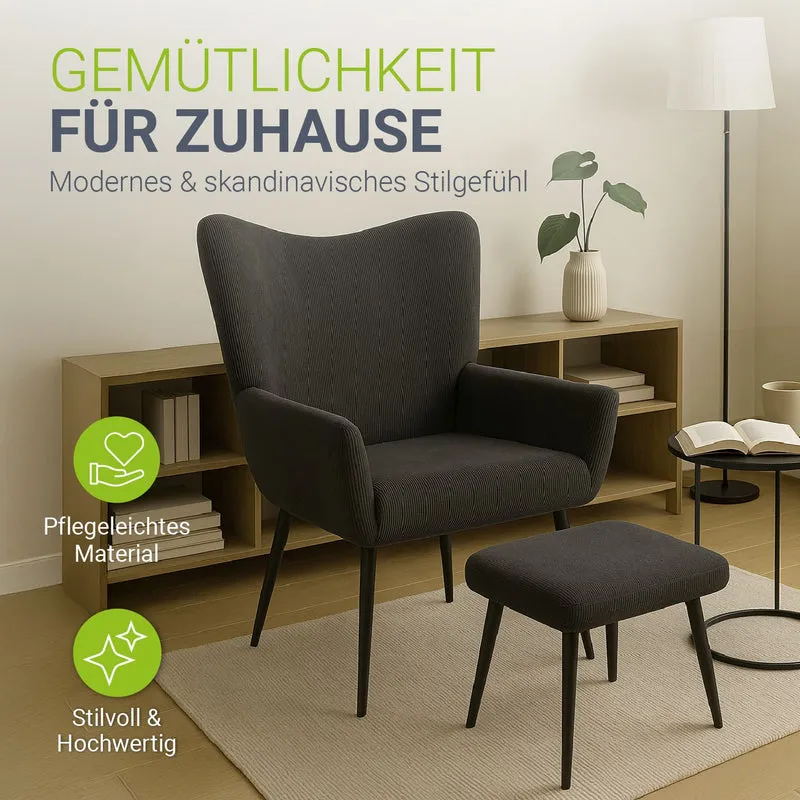 Fauteuil à oreilles avec tabouret Odense en option