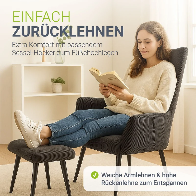 Fauteuil à oreilles avec tabouret Odense en option