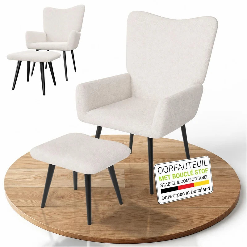 Fauteuil à oreilles avec tabouret Odense en option