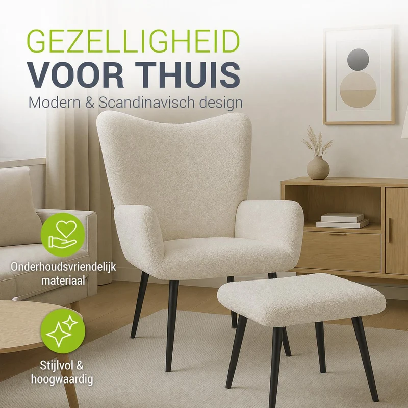 Fauteuil à oreilles avec tabouret Odense en option