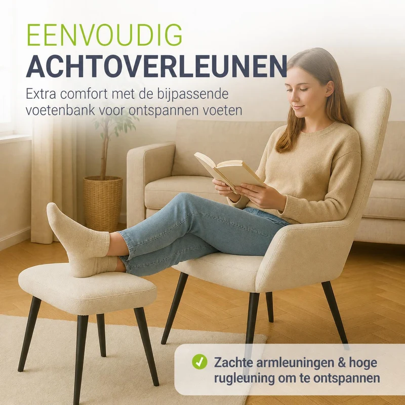 Fauteuil à oreilles avec tabouret Odense en option
