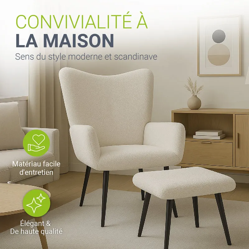 Fauteuil à oreilles avec tabouret Odense en option