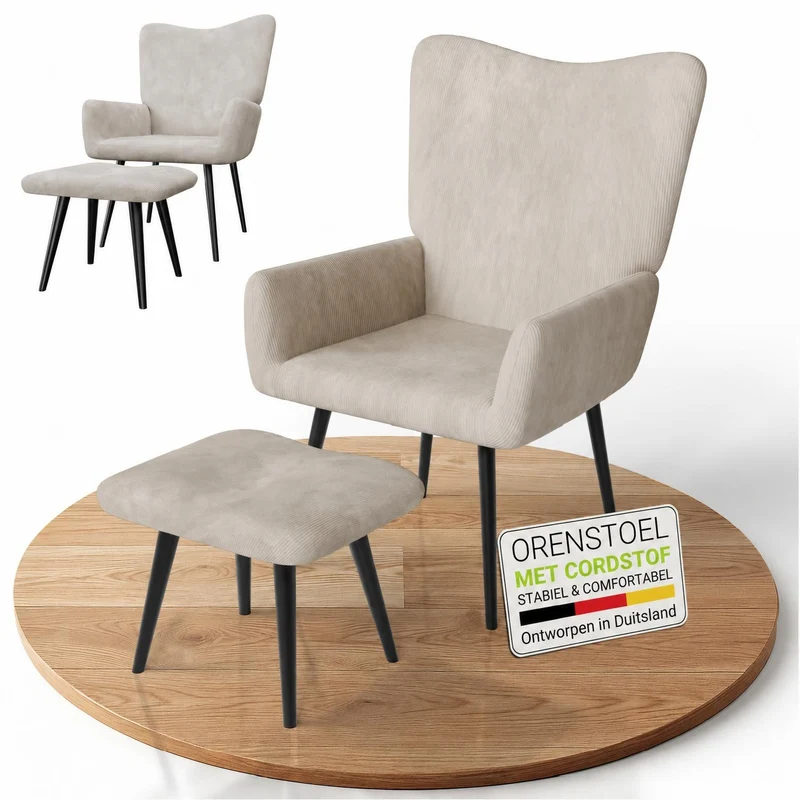 Fauteuil à oreilles avec tabouret Odense en option