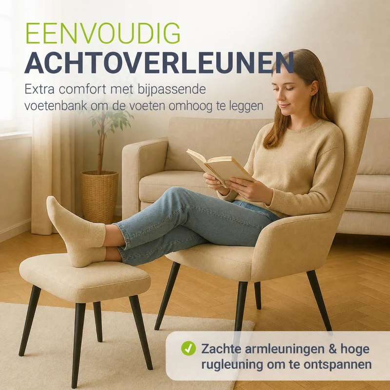 Fauteuil à oreilles avec tabouret Odense en option