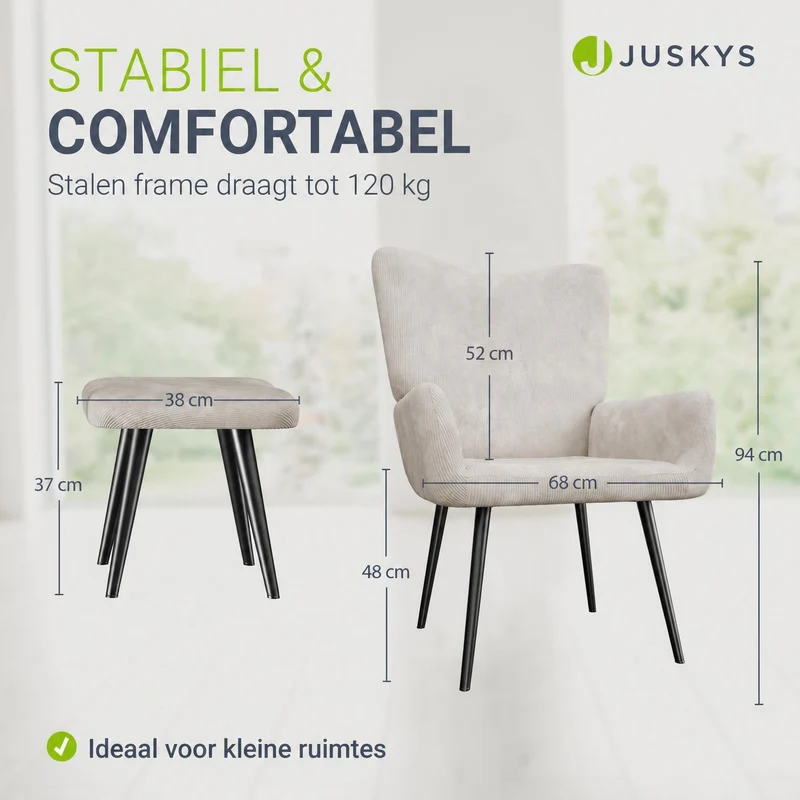 Fauteuil à oreilles avec tabouret Odense en option