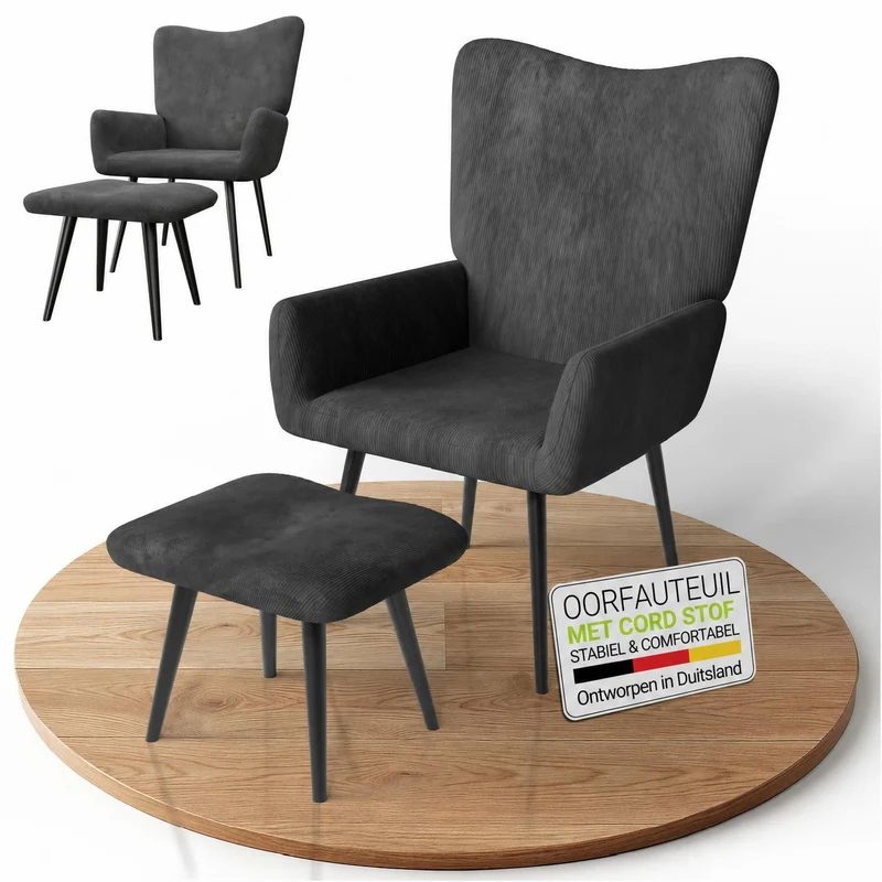 Fauteuil à oreilles avec tabouret Odense en option