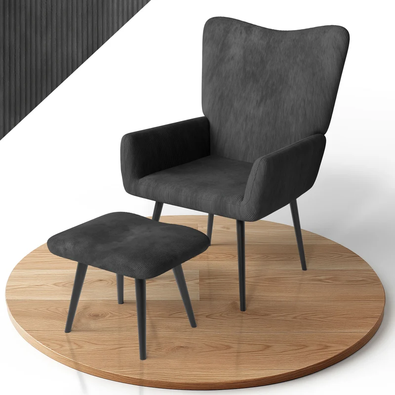 Fauteuil à oreilles avec tabouret Odense en option