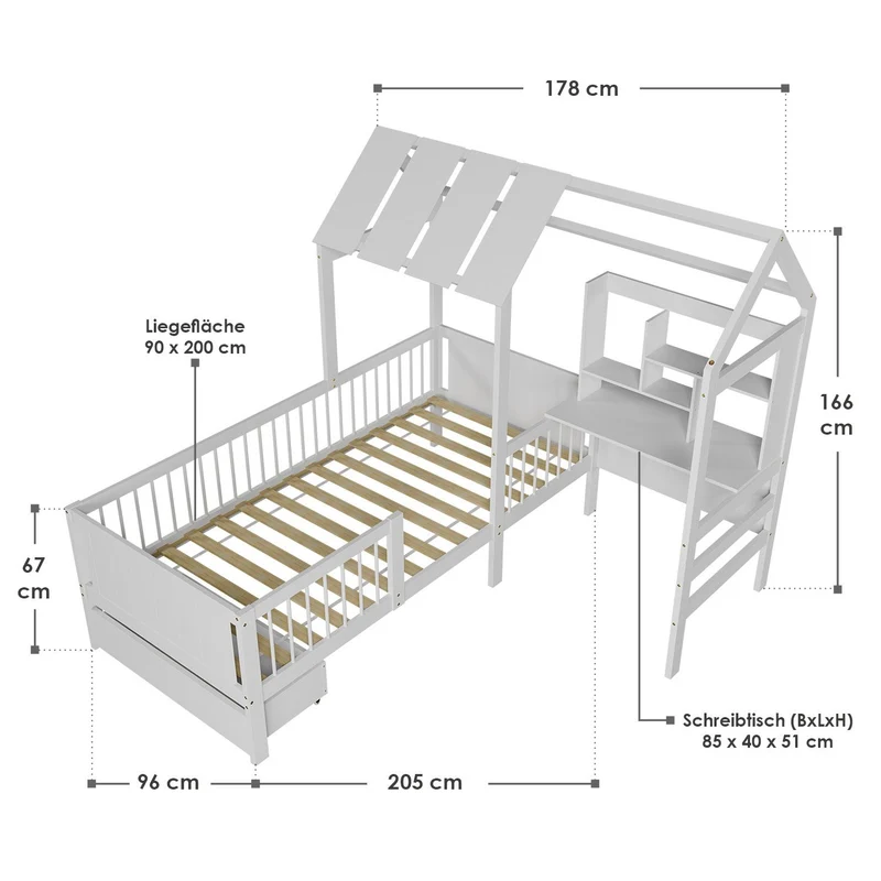 Lit enfant Yari – 90 x 200 cm avec bureau et tiroir intégrés