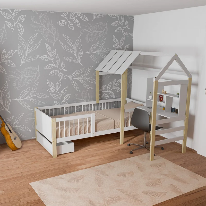 Lit enfant Yari – 90 x 200 cm avec bureau et tiroir intégrés