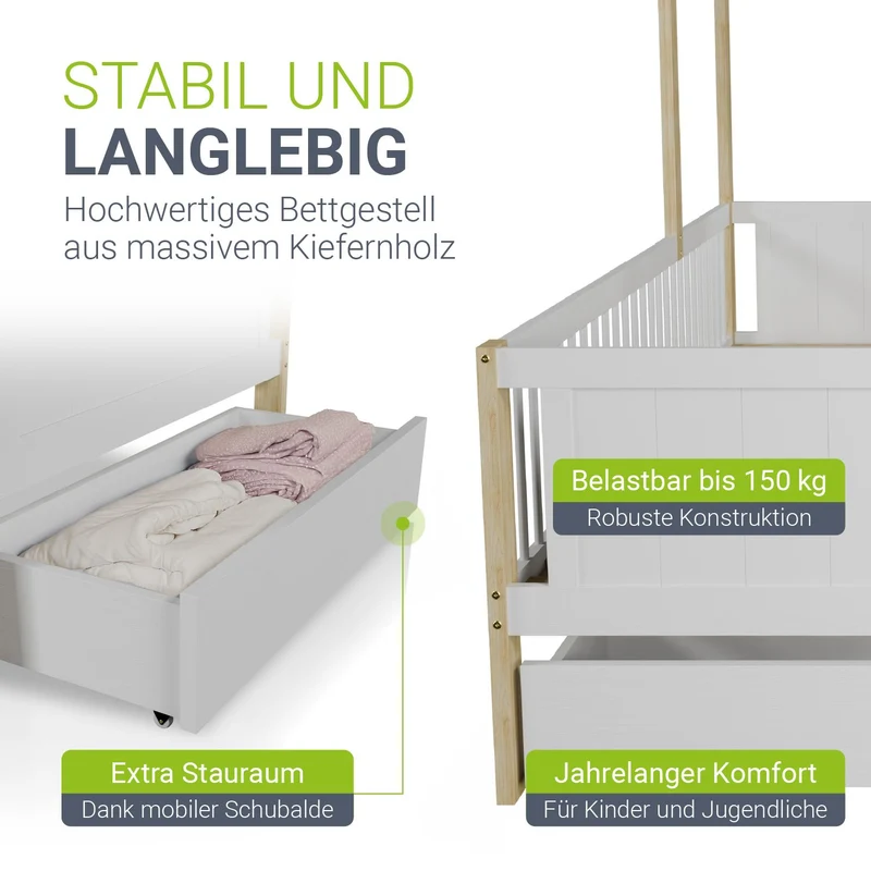 Lit enfant Yari – 90 x 200 cm avec bureau et tiroir intégrés