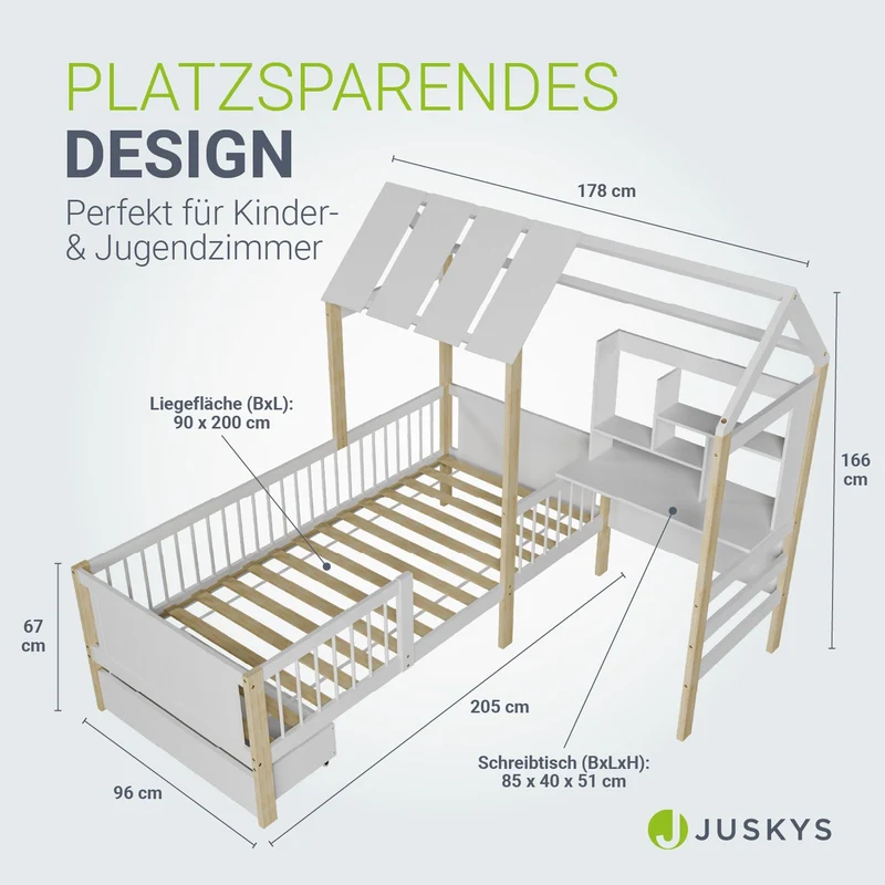 Lit enfant Yari – 90 x 200 cm avec bureau et tiroir intégrés