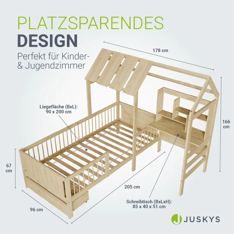 Lit enfant Yari – 90 x 200 cm avec bureau et tiroir intégrés