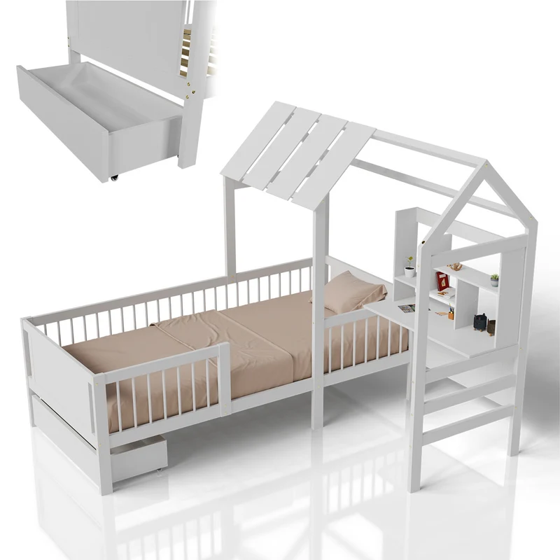 Lit enfant Yari – 90 x 200 cm avec bureau et tiroir intégrés