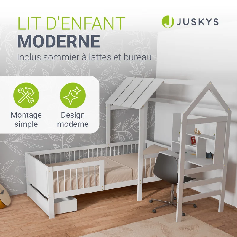 Lit enfant Yari – 90 x 200 cm avec bureau et tiroir intégrés