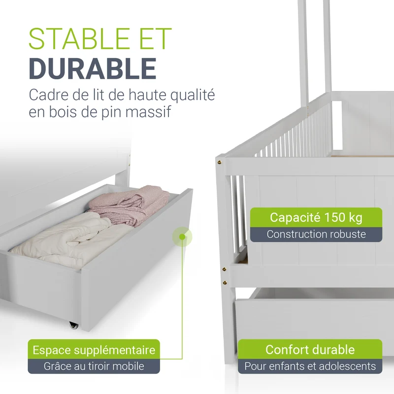 Lit enfant Yari – 90 x 200 cm avec bureau et tiroir intégrés