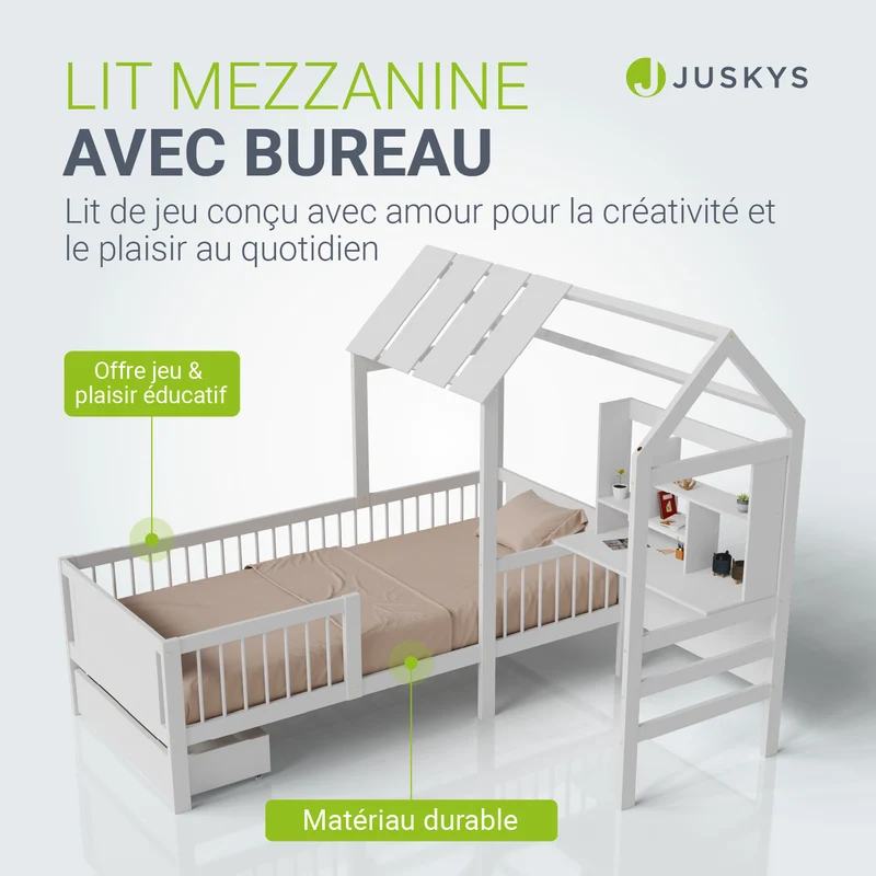 Lit enfant Yari – 90 x 200 cm avec bureau et tiroir intégrés