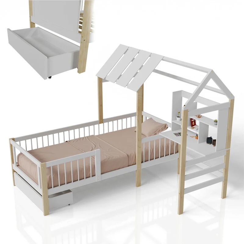 Lit enfant Yari – 90 x 200 cm avec bureau et tiroir intégrés