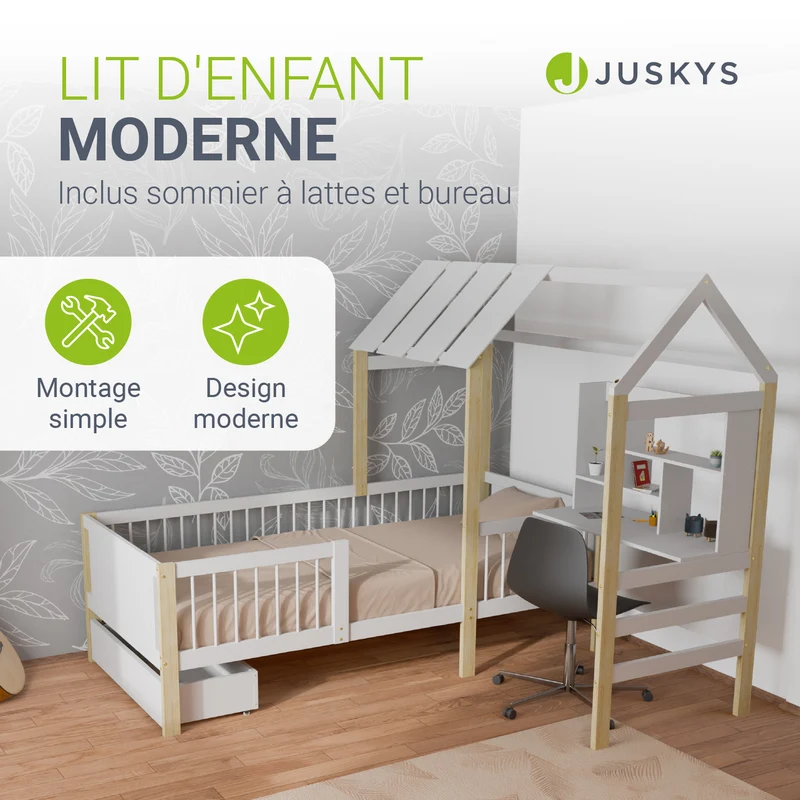 Lit enfant Yari – 90 x 200 cm avec bureau et tiroir intégrés