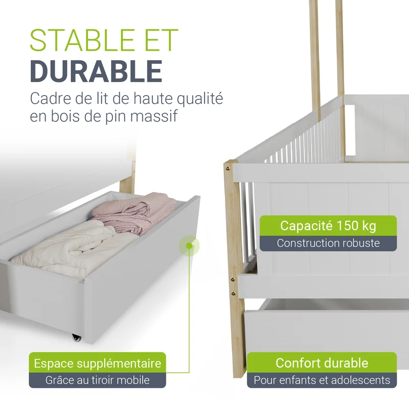 Lit enfant Yari – 90 x 200 cm avec bureau et tiroir intégrés