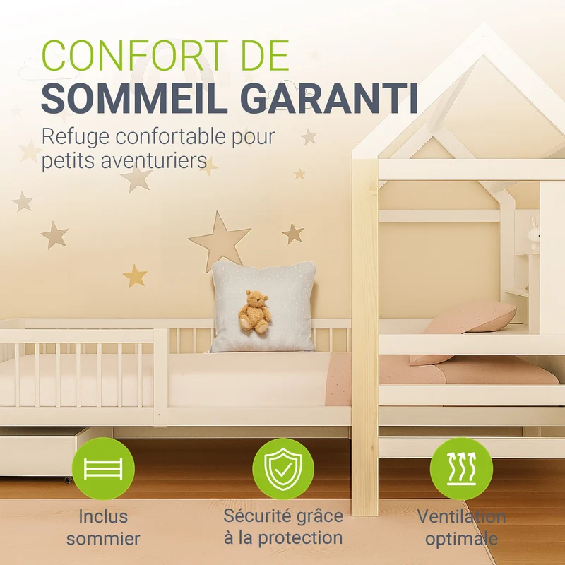 Lit enfant Yari – 90 x 200 cm avec bureau et tiroir intégrés