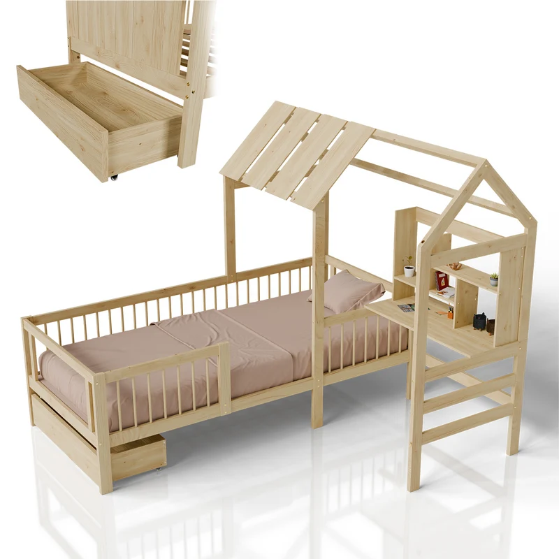 Lit enfant Yari – 90 x 200 cm avec bureau et tiroir intégrés