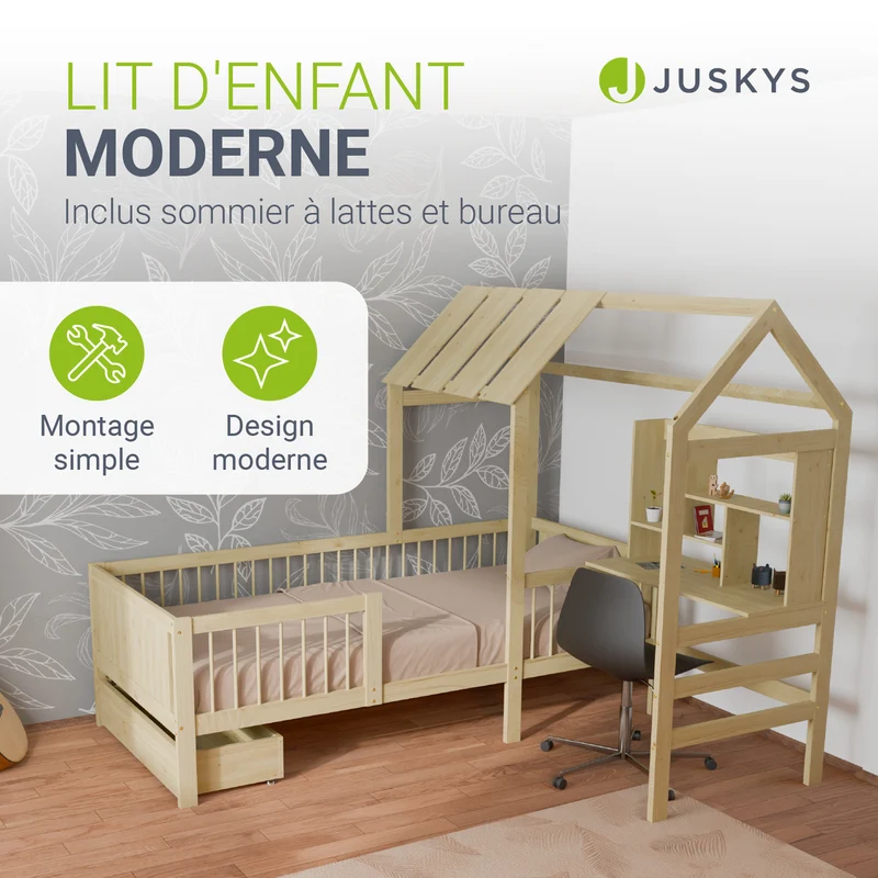 Lit enfant Yari – 90 x 200 cm avec bureau et tiroir intégrés