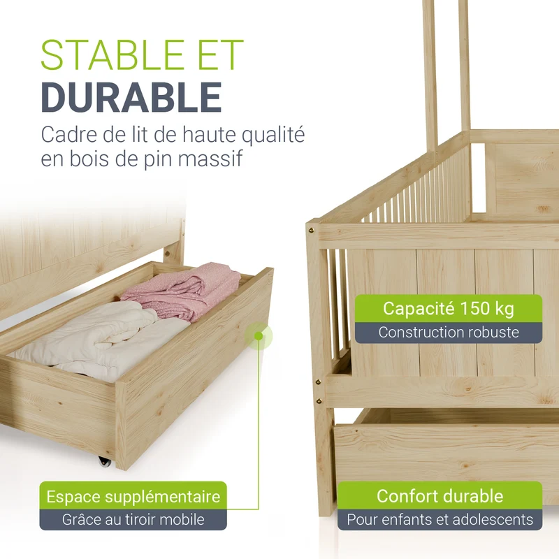 Lit enfant Yari – 90 x 200 cm avec bureau et tiroir intégrés