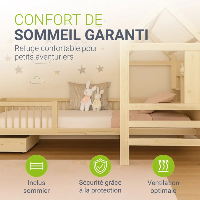 Lit enfant Yari – 90 x 200 cm avec bureau et tiroir intégrés